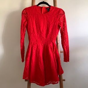 Red floral lace dress